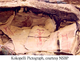 Photo of the northernmost known pictograph of Kokopelli, at Canyon Pintado, courtesy National Scenic Byway Project.